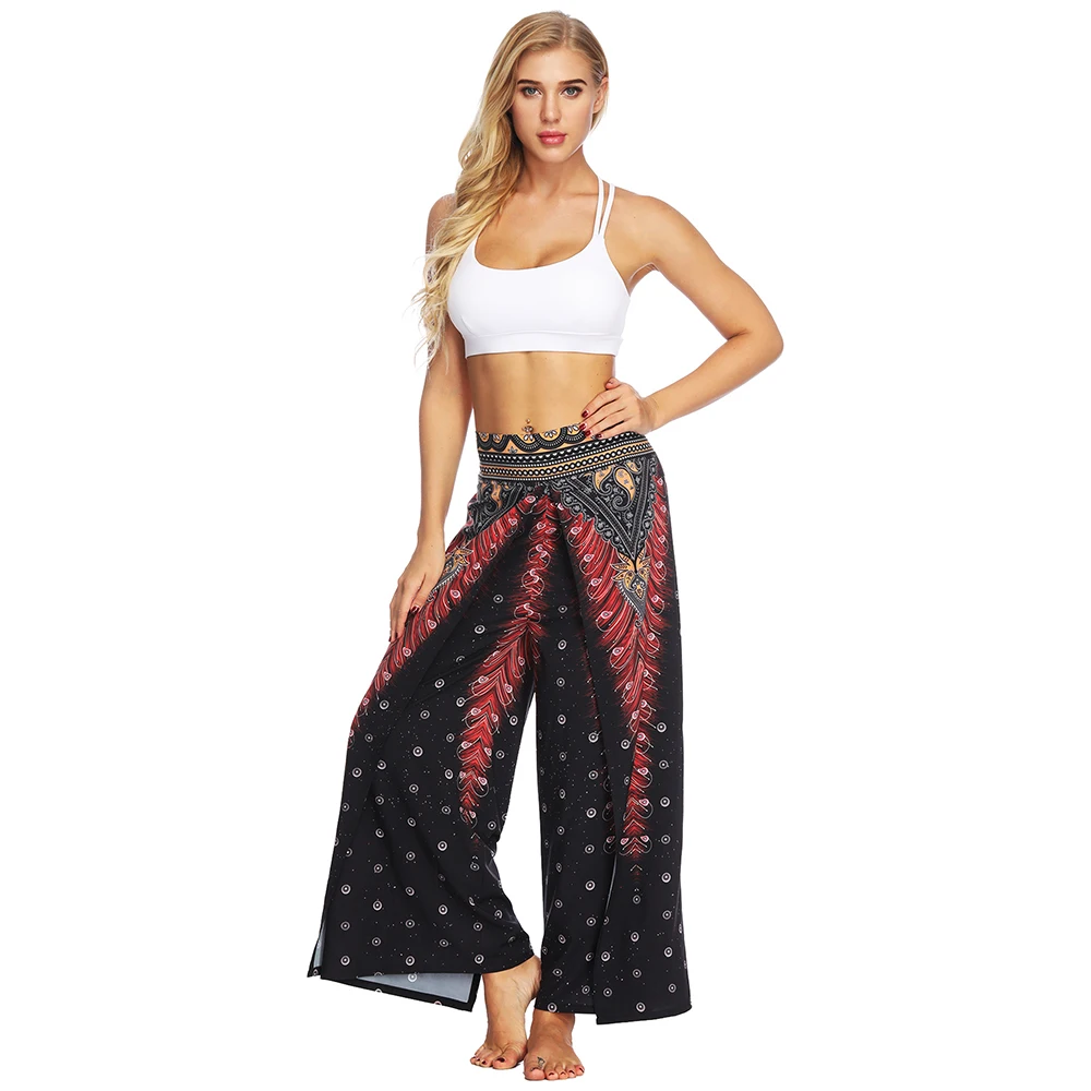

Jessingshow Bohemian Pants Women Casual Summer Thai Indonesian Style Printed Loose Wide Leg Trousers Sport Yoga Pants