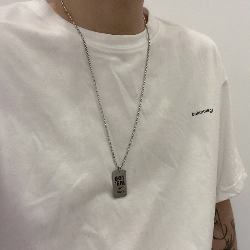 

POTCET Unisex Stainless Steel Army Brand Titanium Steel Necklace Pendant Clavicle Chain Geometric Fashion Hip Hop Party Jewelry