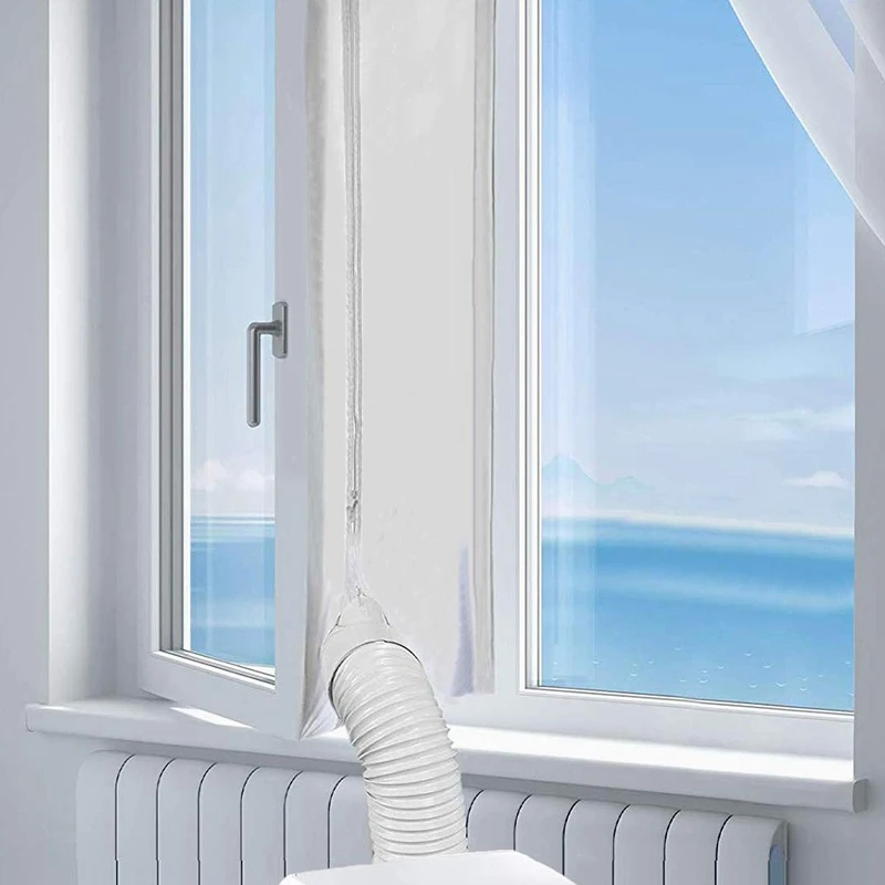 AirLock Window Seal for Portable Air Conditioner,400 Cm Flexible Cloth Sealing Plate Window Seal with With Zip and Adhesive Fast