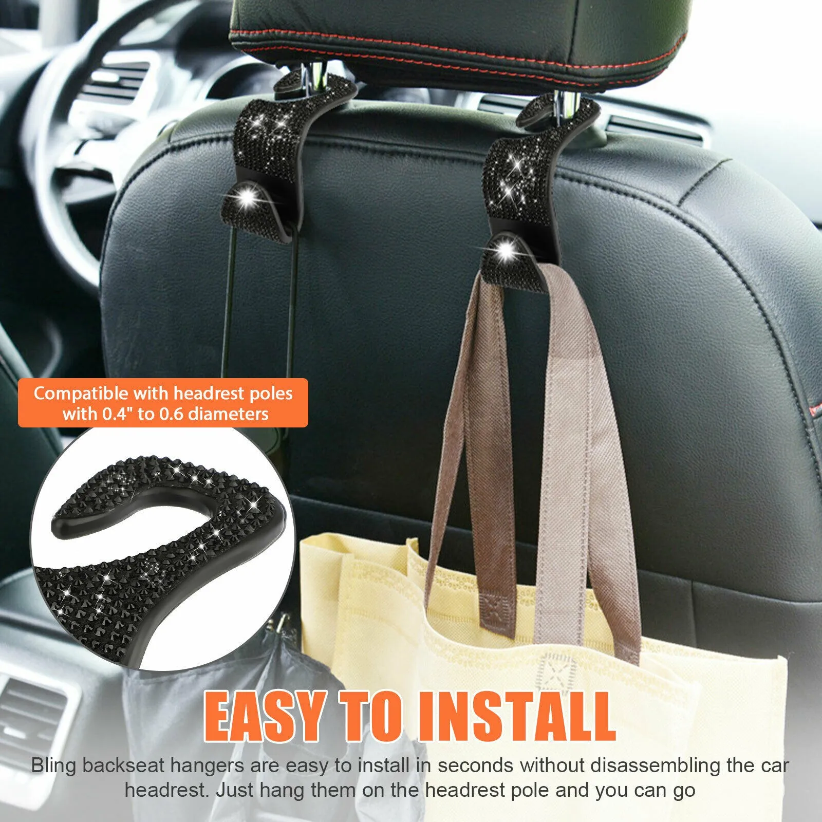 

4 PCS Car Headrest Hangers Bling Rhinestone Hanging Holder Pure Handmade
