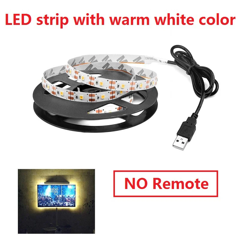 Warm White 50 см 1 м 2 м 3 м 4 м 5 м светодиодный светильник для телевизора 2835SMD RGB светодиодный свет для ТВ HD ТВ неоновая подсветка лампы с 24 клавишами дистанционного управления - Испускаемый цвет: Warm White