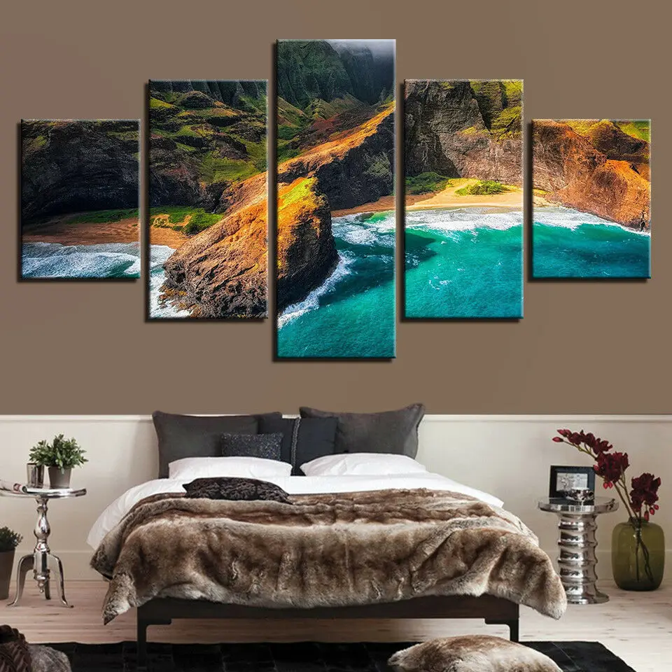 

No Framed Kauai Hawaii Beach Cliff 5 Pcs Canvas Picture Print Wall Art Canvas Painting Wall Decor for Living Room