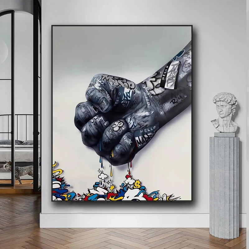 

Fist Inspirational Street Graffiti Art Canvas Painting Wall Art Posters and Prints Cuadros Wall Picture for Living Room Decor