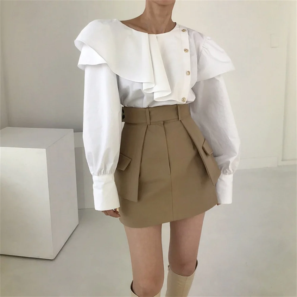 

Alien Kitty Office Wear Hot Sale Women Two Pieces Sets Stylish Elegant Blouses Autumn 2021 Khaki New Slim Casual Mini Skirts