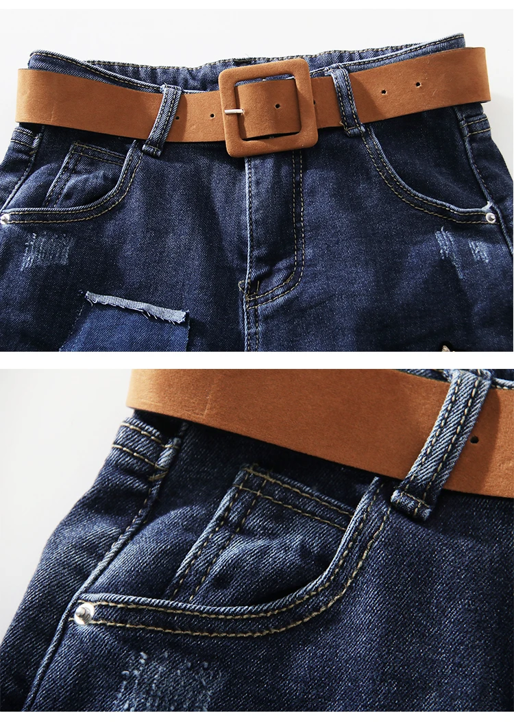 

LANMREM Patch Stitch Blue Long Pencil Jeans New High-waist Slim Women's Trousers Fashion Trend 2021 Spring And Autumn 2E1338
