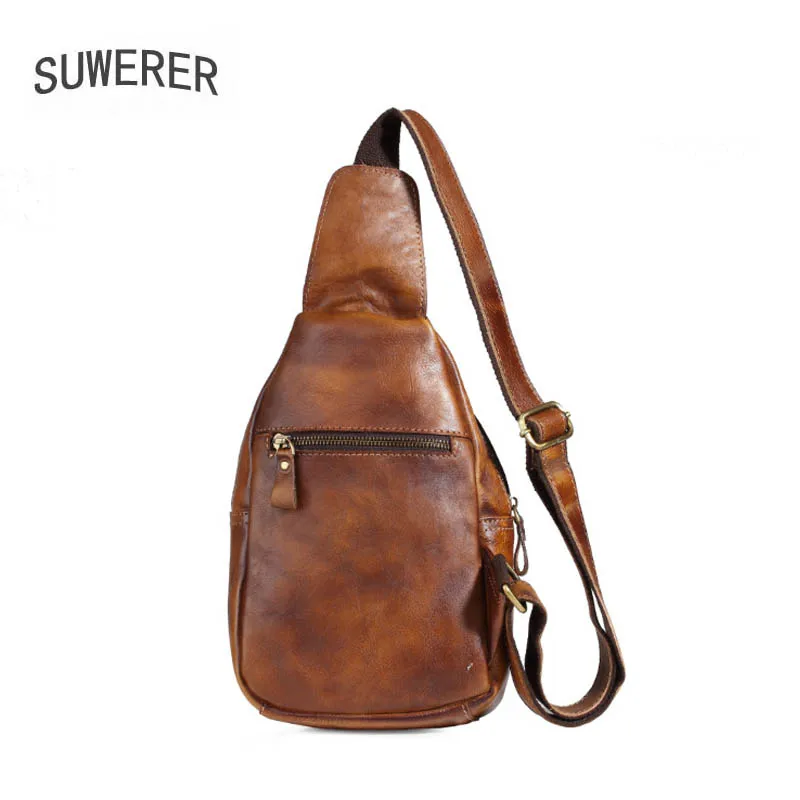 

SUWERER New Genuine Leather men's bag shoulder bag messenger bag men's chest bag casual crossbody bag retro small bag