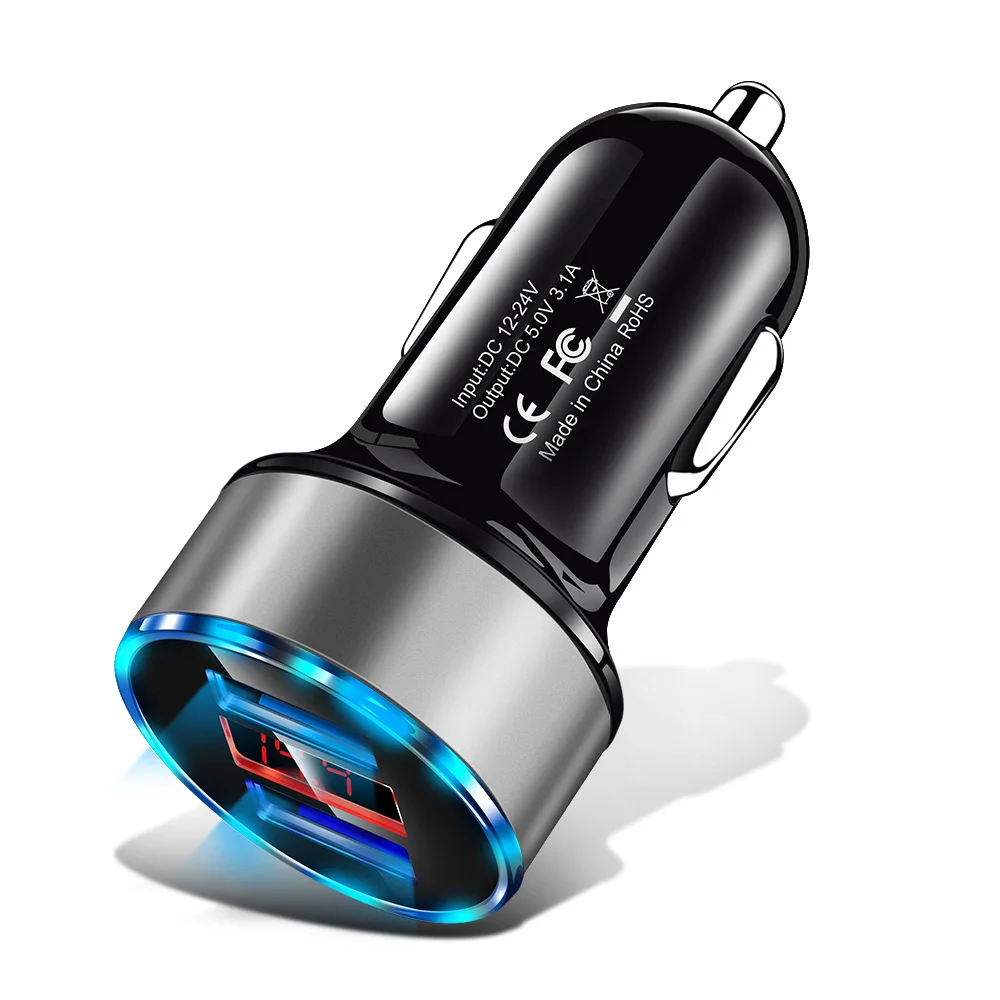 Grey Переходник USB для зарядки в машине 3.1A цифровой светодиодный дисплей напряжения/тока Автомобильное металлическое зарядное устройство для Iphone 11X8 6 7 huawei Tablet - Тип штекера: Grey