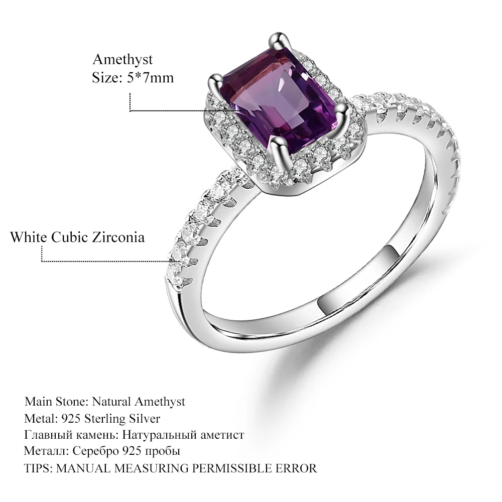 

GEM'S BALLET Natural Sky Blue Topaz/Garnet Gemstone Rings For Women Jewelry 925 Sterling Silver emerald/ step cut Rectangle Ring