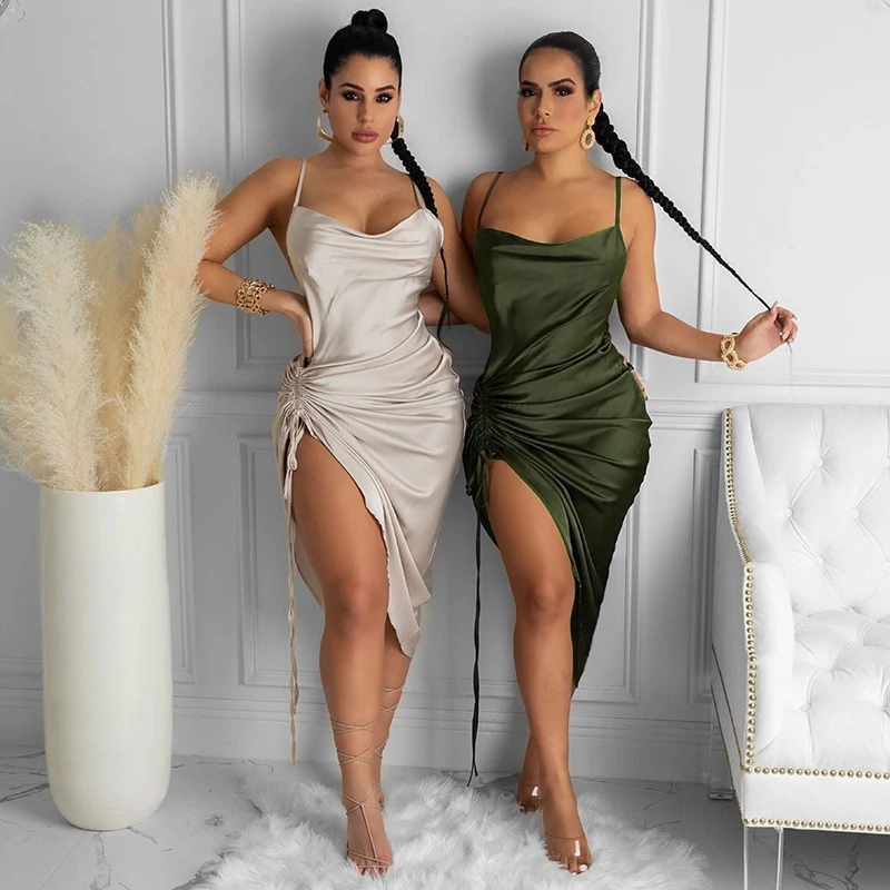 

African Dresses For Women Strap Mini Dress Ruched Lace Up Cross Backless Bodycon Sexy Party Elegant 2020 Club Christmas Slim