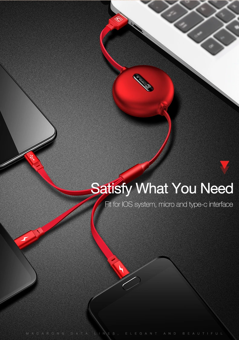 Cafele 3 в 1 Выдвижной type C Micro usb кабель для зарядки для iPhone X XS Max цветной USB кабель для huawei P30 Xiaomi samsung