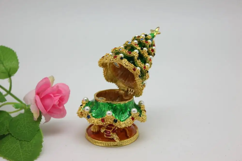 Small Bejeweled Christmas Tree Trinket Box  Christmas Traditional Tree Shaped Trinket Jewelry Box