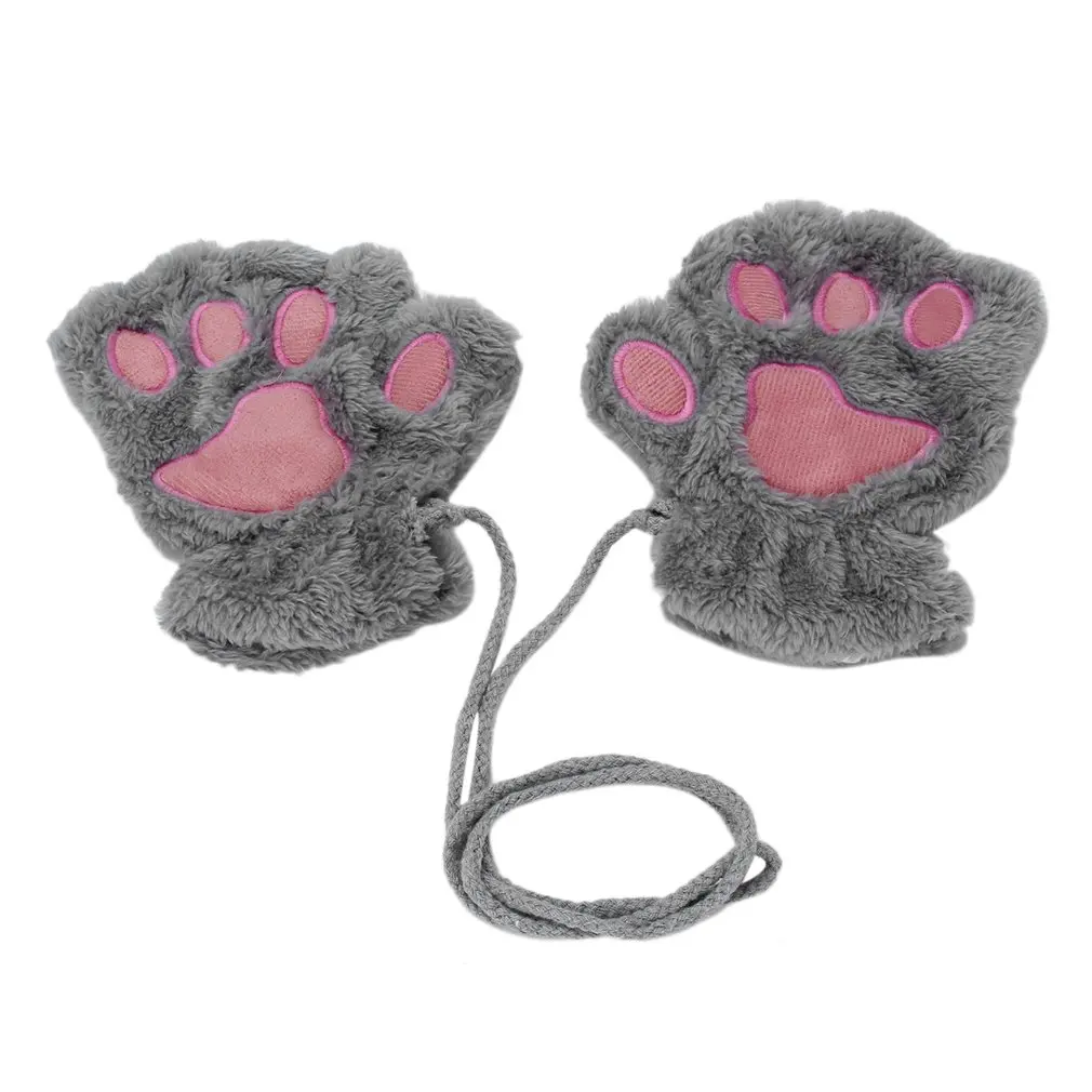 

Women Cute Cat Claw Paw Plush Mittens Winter Warm Fingerless Thick Gloves Soft Bear Claw Half Finger Gloves Cat Claw Mittens