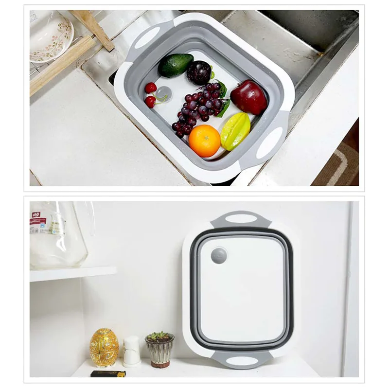

Multifunction Collapsible Cutting Board Drain Basket Vegetable Basin Portable Tub MJJ88