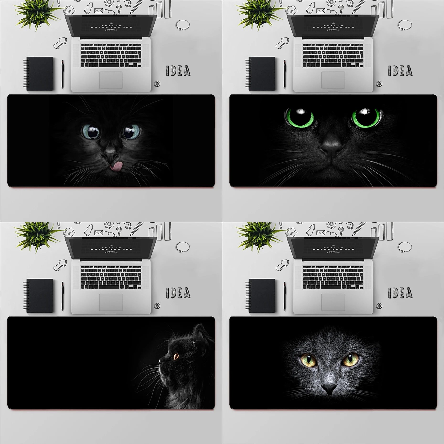 

Gaming Mouse Pad Large Mouse Pad PC Gamer Computer Mouse Mat Big Mousepad Keyboard Desk Mat Cute Black Cat Eyes XXL Mause Pad
