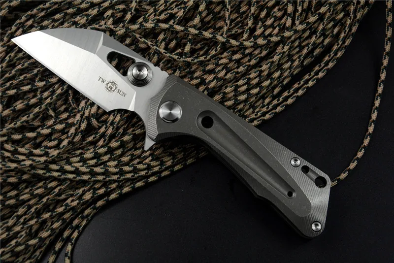TWOSUN TS138 Flipper Folding Pocket Knife Hunting Outdoor Camping knife D2 blade TC4 Titanium/Carbon fiber Handle Fast Open