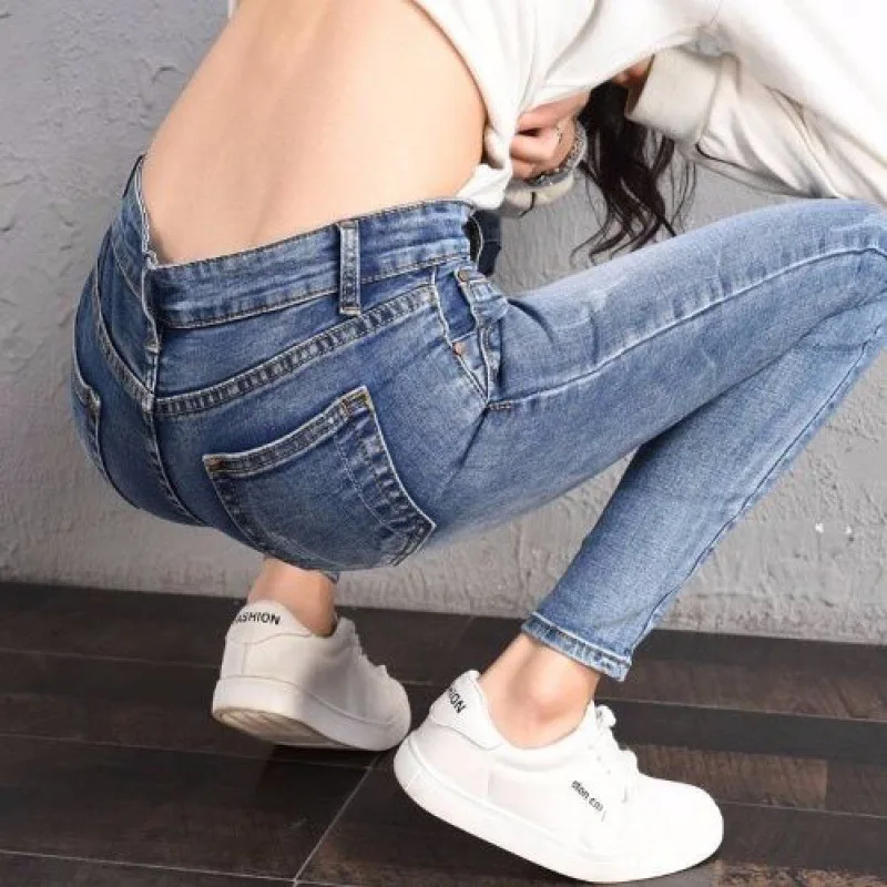 

NEW Women Stretch High Waist Classic Retro Jeans Lady Plus Size 38 40 Skinny Pants Push Up Leggings Mom Jeans Pencil Trousers