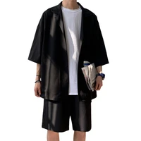 jk suit solid color loose design two pieces trendy men coat shorts suit for daily life