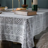american country knitted white crochet tablecloth hollow hemp cotton coffee table dining cover towel