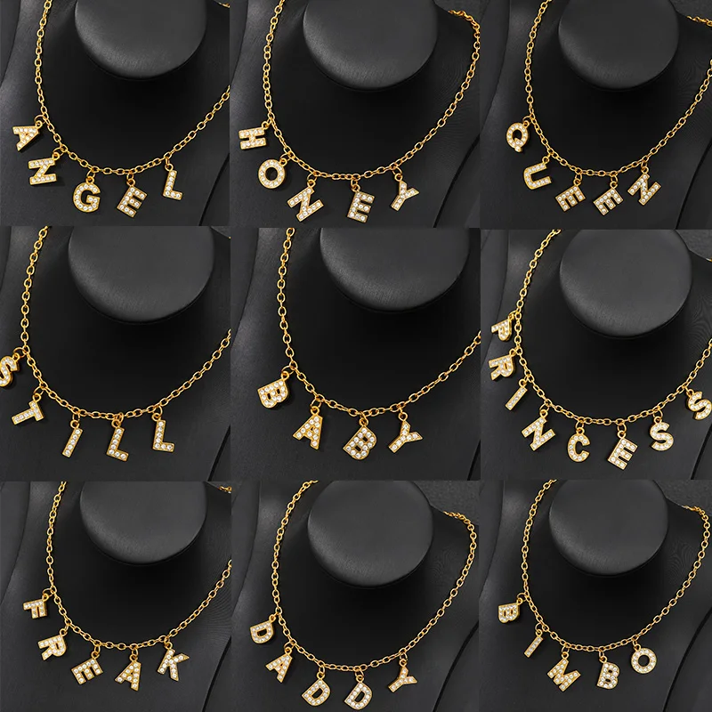 

Harajuku Letter Crystal Angel Necklace Women Jewelry Couple Gift Necklace BITCH HONEY Choker Femme Punk Collier Drop Ship BFF