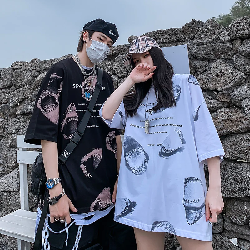Футболка с принтом акулы Мужская футболка в стиле хип хоп лето 2020 новый топ для