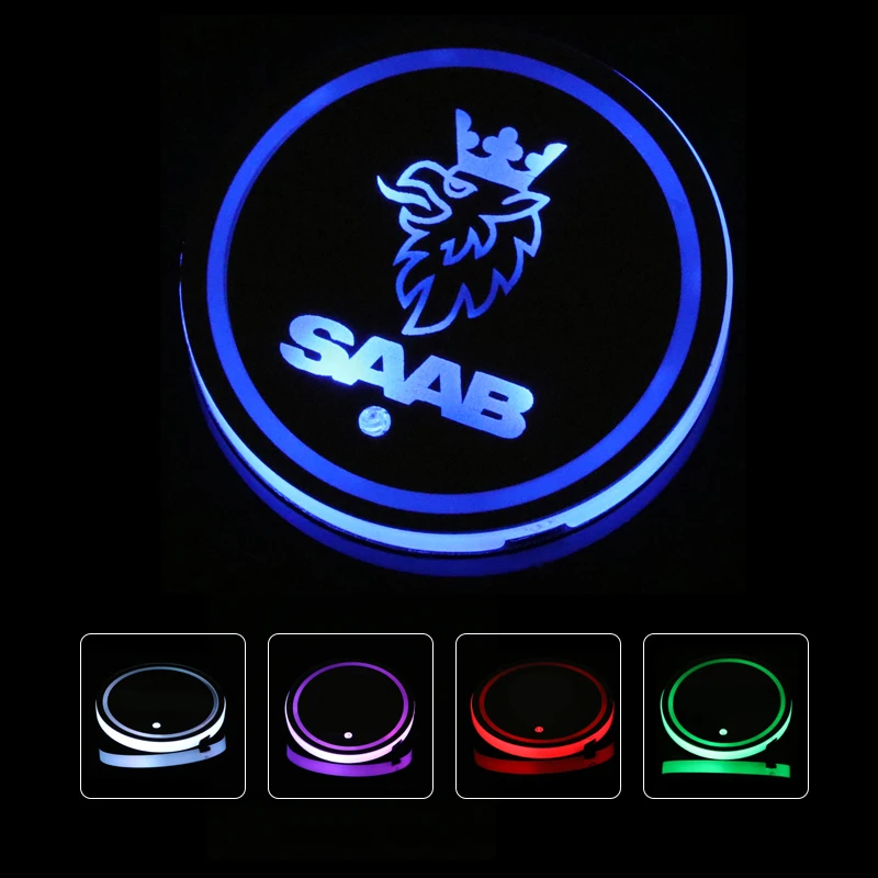 2X светильник ная подсветка для стакана с логотипом автомобиля Saab 9 3 5 9000 93 900 95 42250