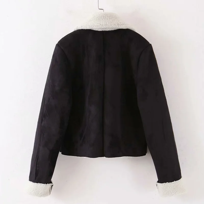 Fandy Lokar Solid Faux Fur Coats Women Fashion Suede Turn Down Collar Jackets Women Elegant Long Sleeve Coats Female Ladies KF