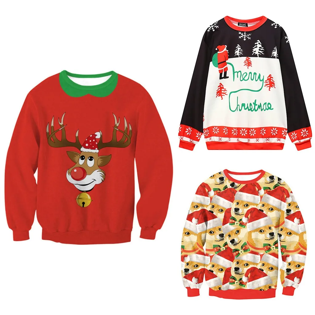 Модные женские свитшоты 2019 зимние красные рождественские Женские топы с длинным