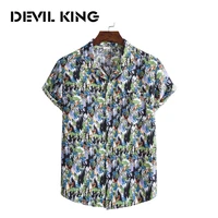 devil king mens new hawaiian style short sleeved printed shirt xh24