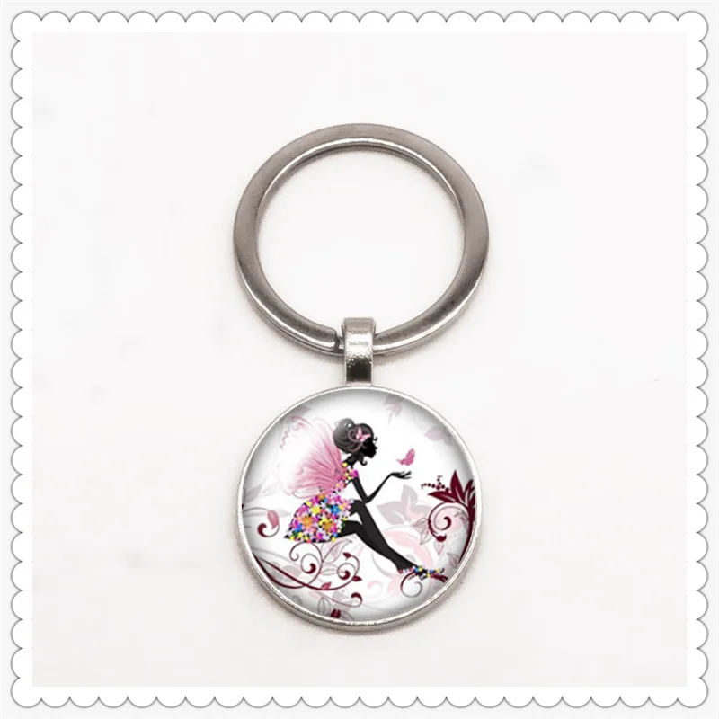 Брелок для ключей с изображением девушки манги 25 мм круглое выпуклое стекло