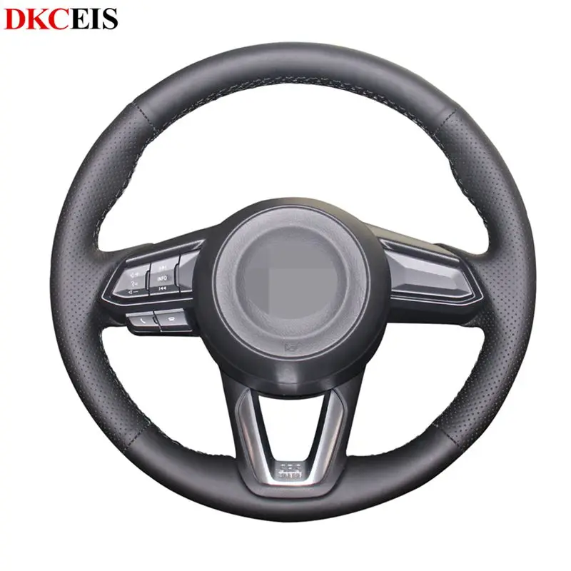 Сшитый вручную черный мягкий PU искусственная кожа Чехол рулевого колеса