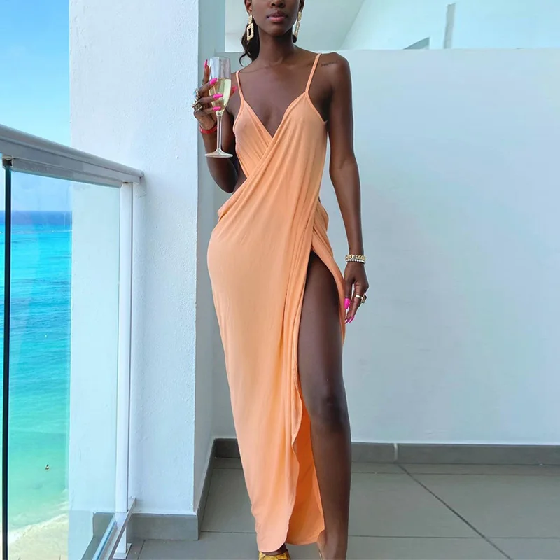 

Ankle-Length Camisole Sexy Backless Sleeveless Women's Club Party Draped High Waist Dresses Sheath Solid Holiday 2021 Summer
