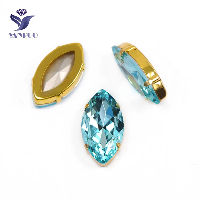Aquamarine Yanruo 4227 в огранке маркиза, пришивной Камни DIY Точка назад Лошадь Глаза стекло шитье стразами Кристаллы большие стразы для рукоделия - Цвет: Aquamarine