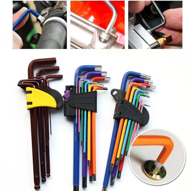 

9Pcs Allen Keys Set 1.5mm - 10mm Color Coded Hexagon Hex / Torx Star L Type Wrench Sleeve Key Spanner Metric Screwdrivers