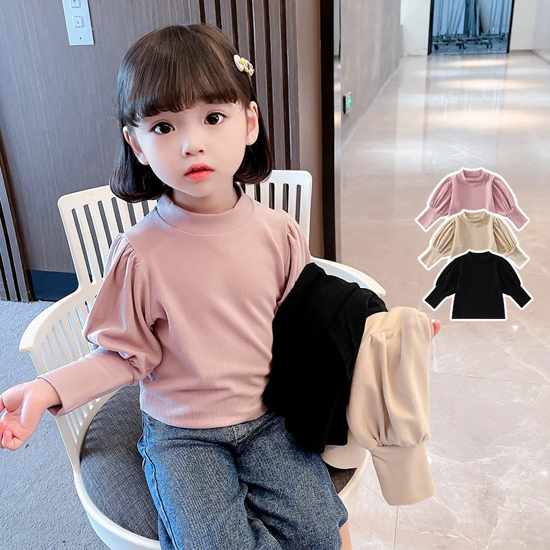 

Girl Korean Style Puff Sleeve Solid Color Long Sleeve Bottoming Shirt Birthday Tshirt Women Fashion Clothes Toddler Fall Clothes