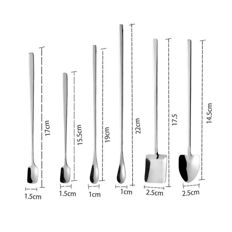

304 Stainless Steel Spoon Household Long Handle Ice Cream Spoon Bar Cocktail Ice Spoon Creative Sand Shovel Dessert Coffee Spoon