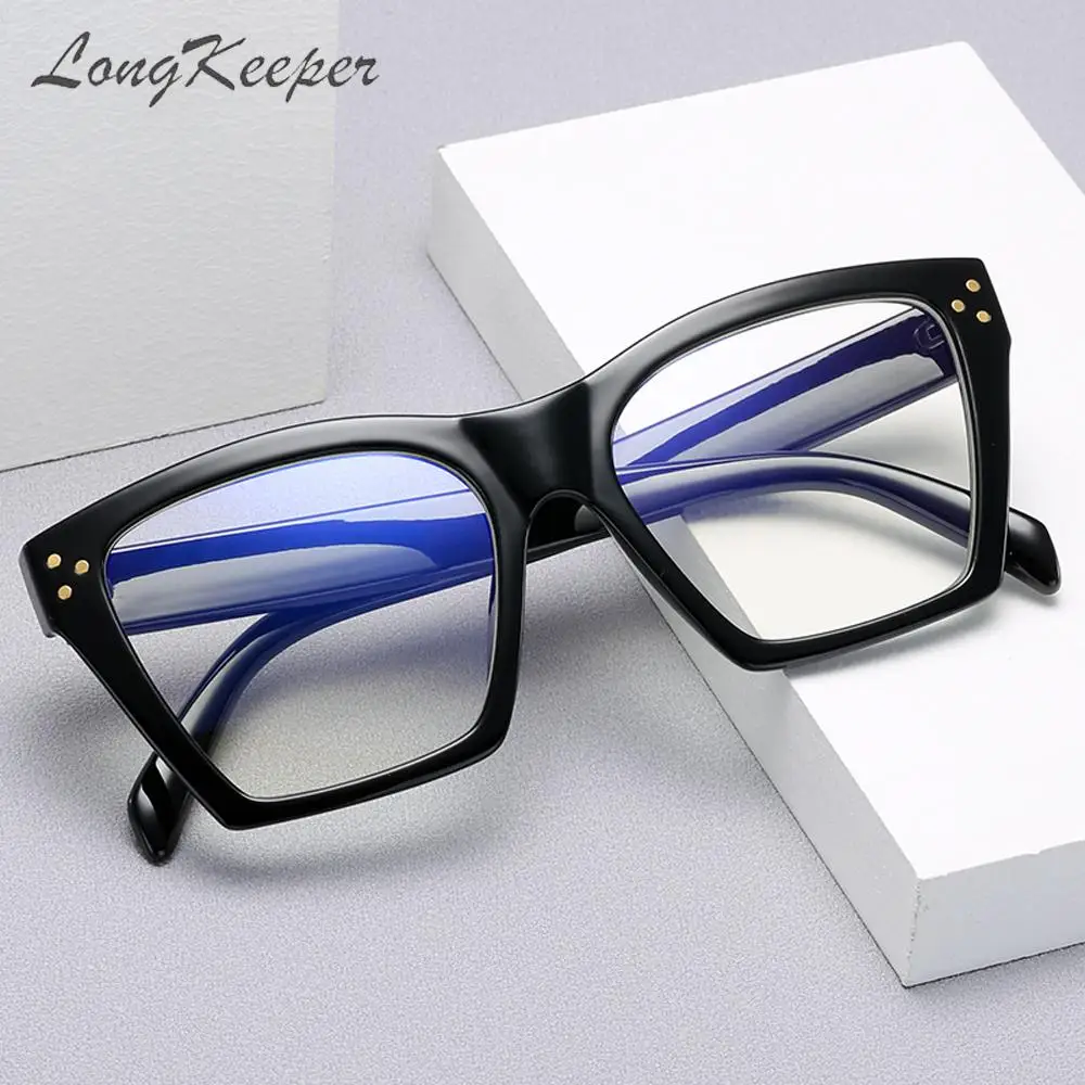 

LongKeeper 2021 Anti Blue Light Blocking Glasses Frame Women Men Square Rivet Decorate Computer Gaming Eyeglasses Eyewear UV400