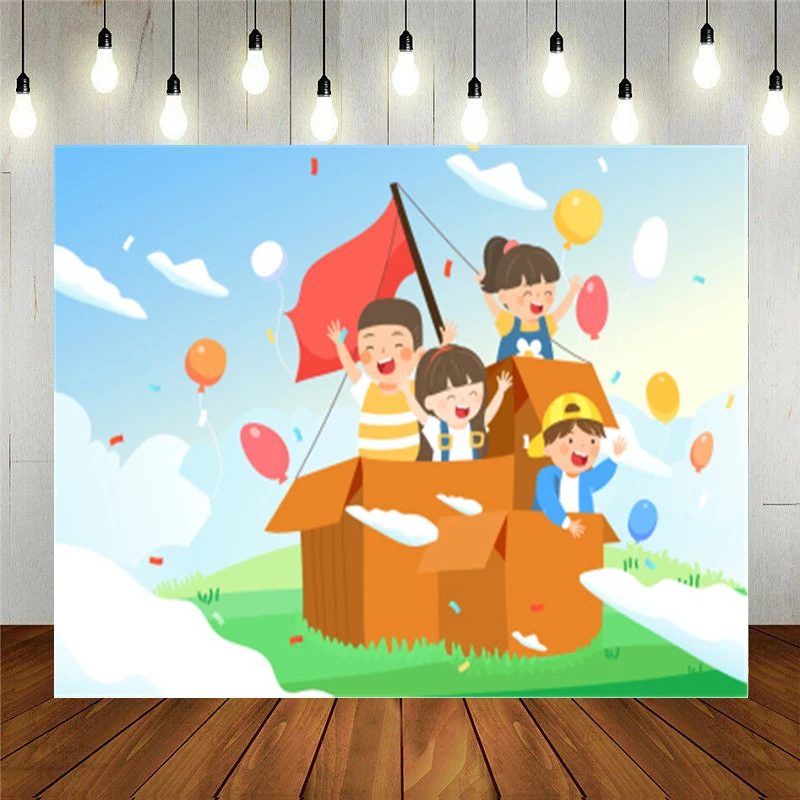 

Реквизит для фотостудии Виниловый фон для фотосъемки украшение для детского дня рождения Счастливые мальчики и девочки в картонном шаре