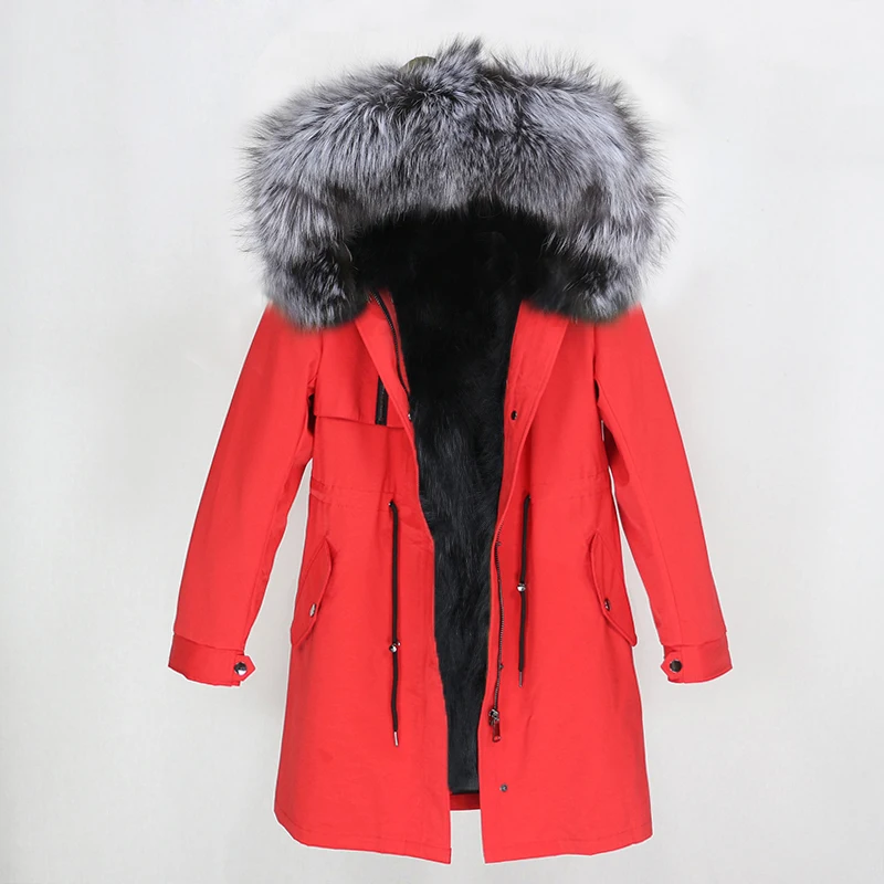 red silver OFTBUY, водонепроницаемая парка, пальто из натурального меха, зимняя куртка для женщин, натуральный мех енота, меховой воротник, Лисий мех, подкладка, теплая Толстая Уличная верхняя одежда - Цвет: red silver