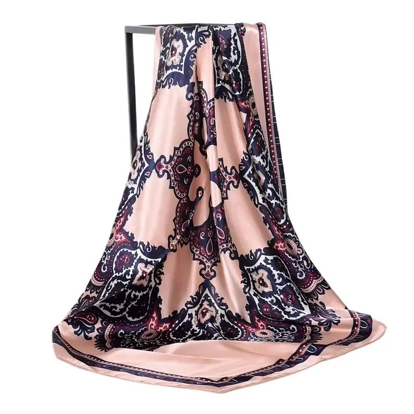 Женский атласный шарф [BYSIFA] квадратный цвета хаки шаль 90*90 см Турция осенне зимний