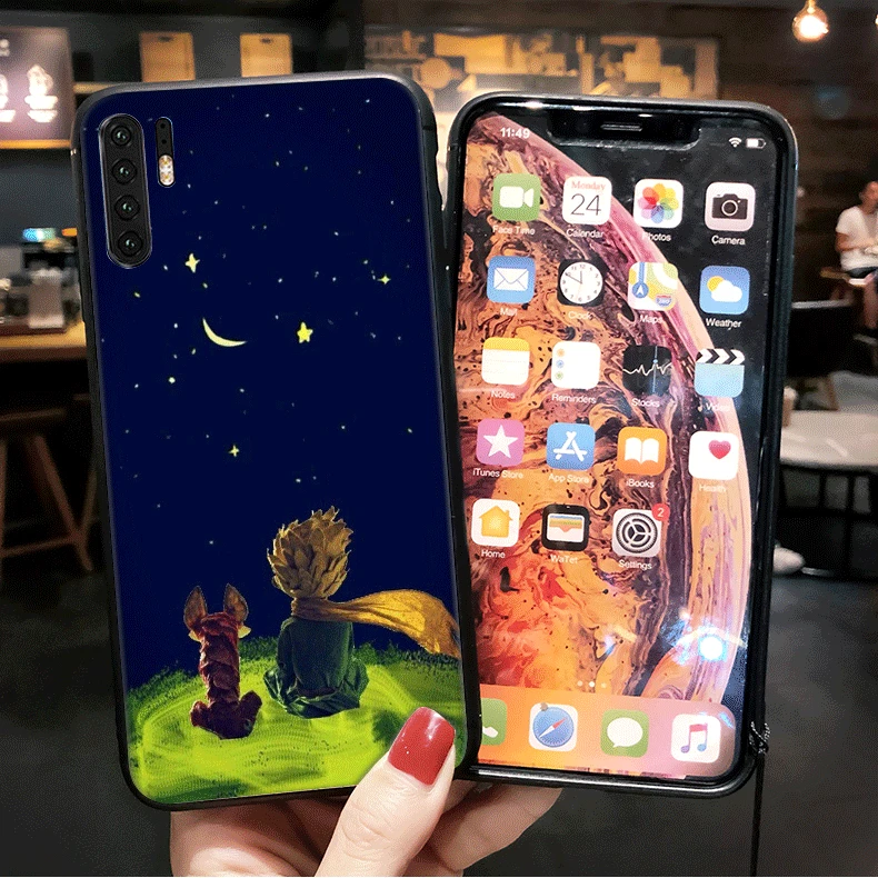 С принтом Маленький принц Лиса мобильный телефон чехол черный мягкий из ТПУ для