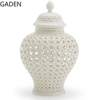 modern light luxury pure white ceramic ginger jar with lid retro universal jar handicraft storage decoration home decoration