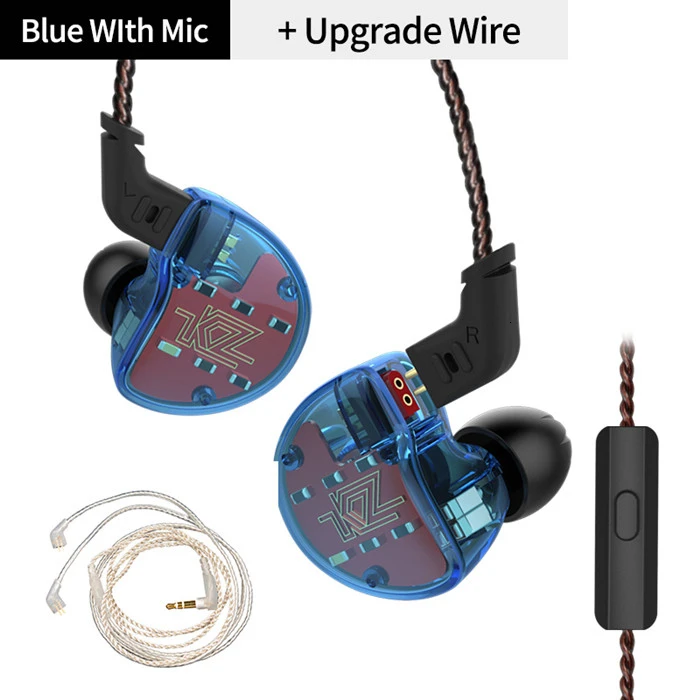Bluemicwithcable KZ ZS10 наушники 4BA+ 1DD динамические арматурные наушники HiFi бас гарнитура шумоподавление в ухо Мониторы гибридные наушники - Цвет: Bluemicwithcable