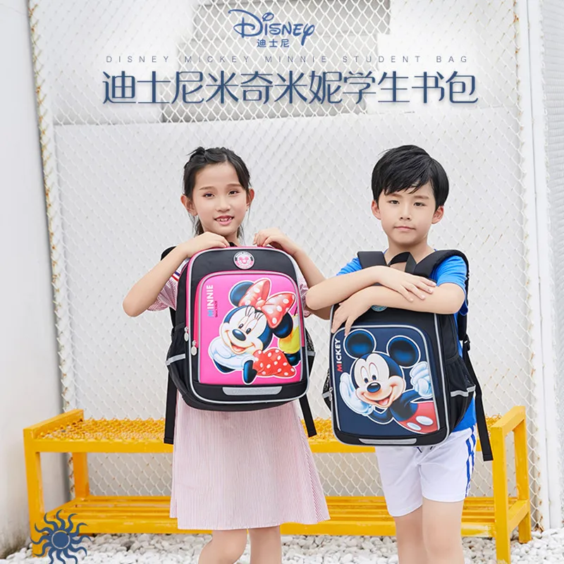 Disney Mickey Minnie School Bags For Boys Girls Primary Student Shoulder Orthopedic Light Backpack Grade 1-4 Kids Gifts Mochila
