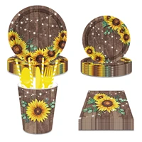 brown sunflowers with light stars party disposable tableware sets plates cups napkins for kids baby shower birthday party decors