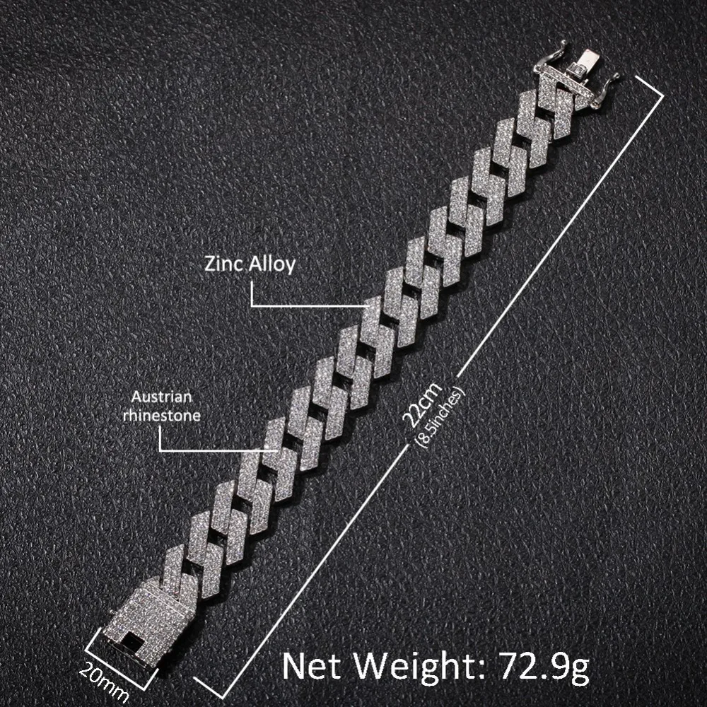 UWIN 20 мм хип хоп Кубинский ожерелье полностью сверкающие стразы браслет комплект