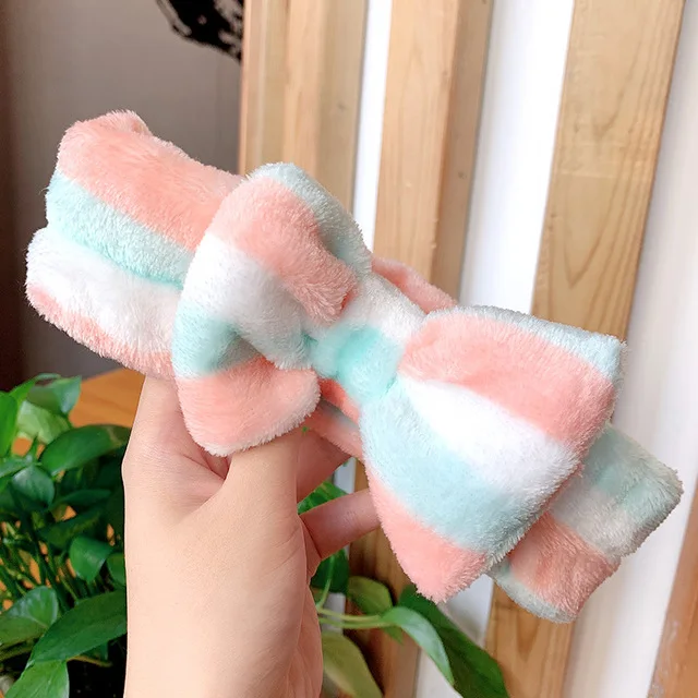mix colors striped 2 Новинка, мягкие бантики из кораллового флиса с надписью «OMG» для женщин и девочек, милые повязки для волос, повязки для волос, головные уборы, аксессуары для волос - Цвет: mix colors striped 2
