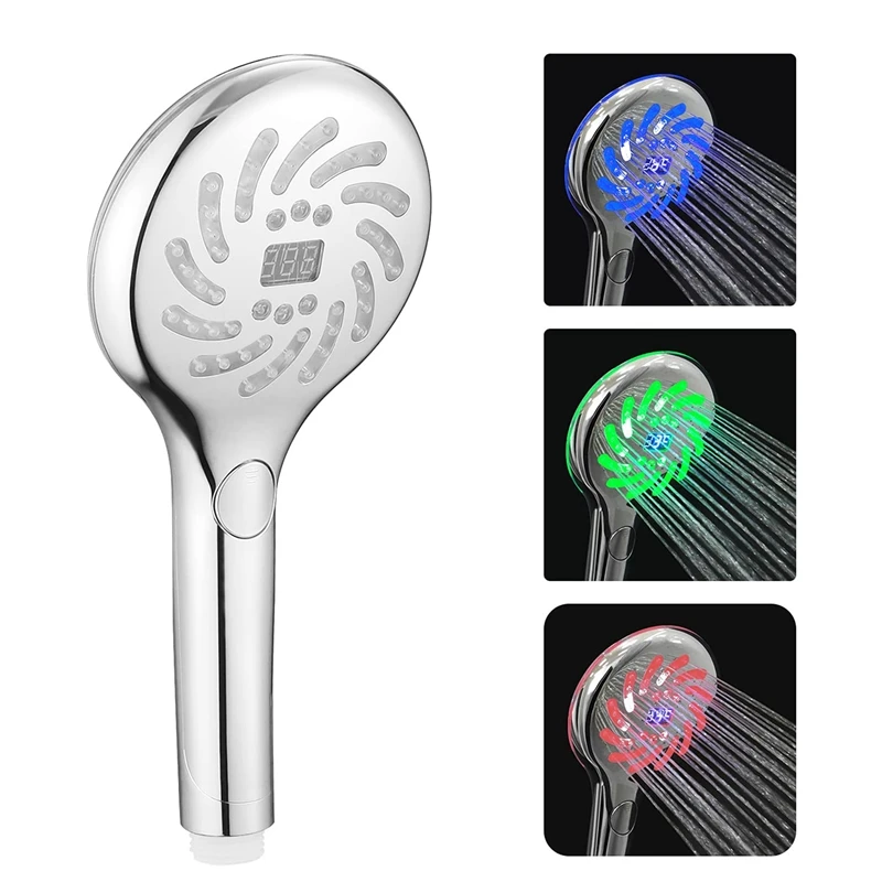 

LED Hand Shower with Temperature Display Shower Head 3 Colour Changing Shower Head 3 Jet Types Universal Shower Head