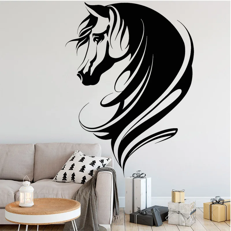 

Horse Head Wall Sticker Abstract Vinyl Decal Bedroom Living Room Decoration Home Decor Removable Mural Cool O214