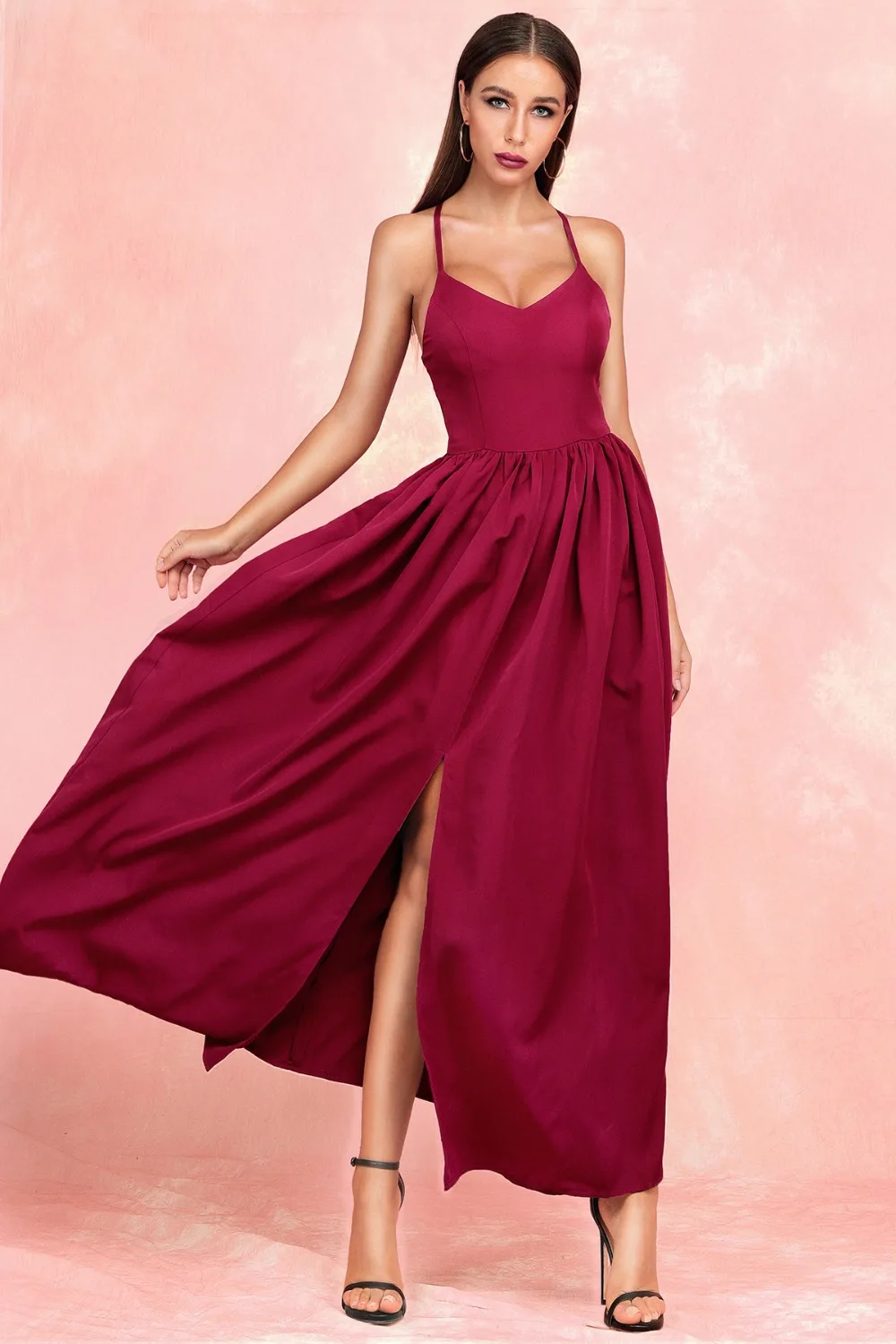 2019 New Women red v neck spaghetti strap Bodycon Floor - length Vestidos Celebrity Evening Party Dress | Женская одежда