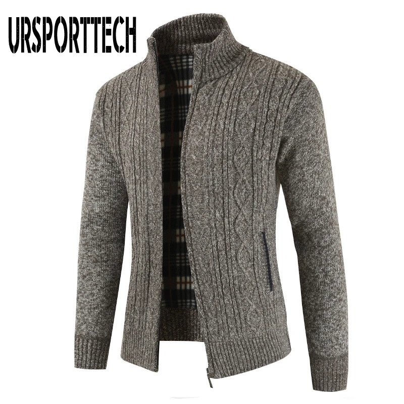 URSPORTTECH высококачественный кардиган свитер для мужчин Осенний толстый теплый